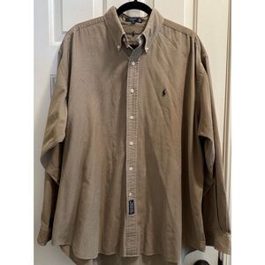 RALPH LAUREN POLO 100% COTTON XL BLAIRE BUTTON DOWN SHIRT‎ BROWN TAN CORDUROY